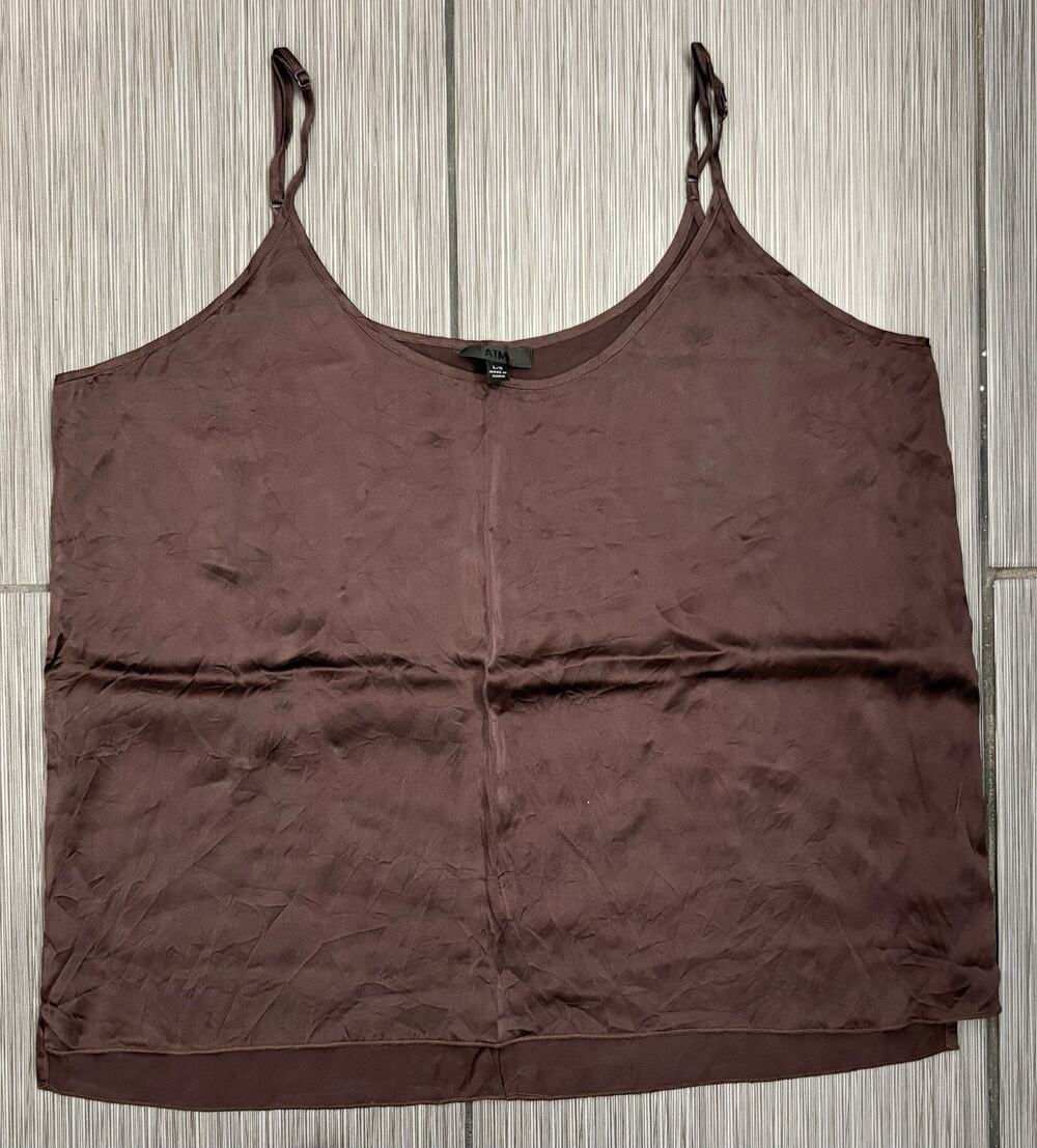 ATM Dark Chocolate Brown Silk Cami Tank Top Size Large Minimalist Classic